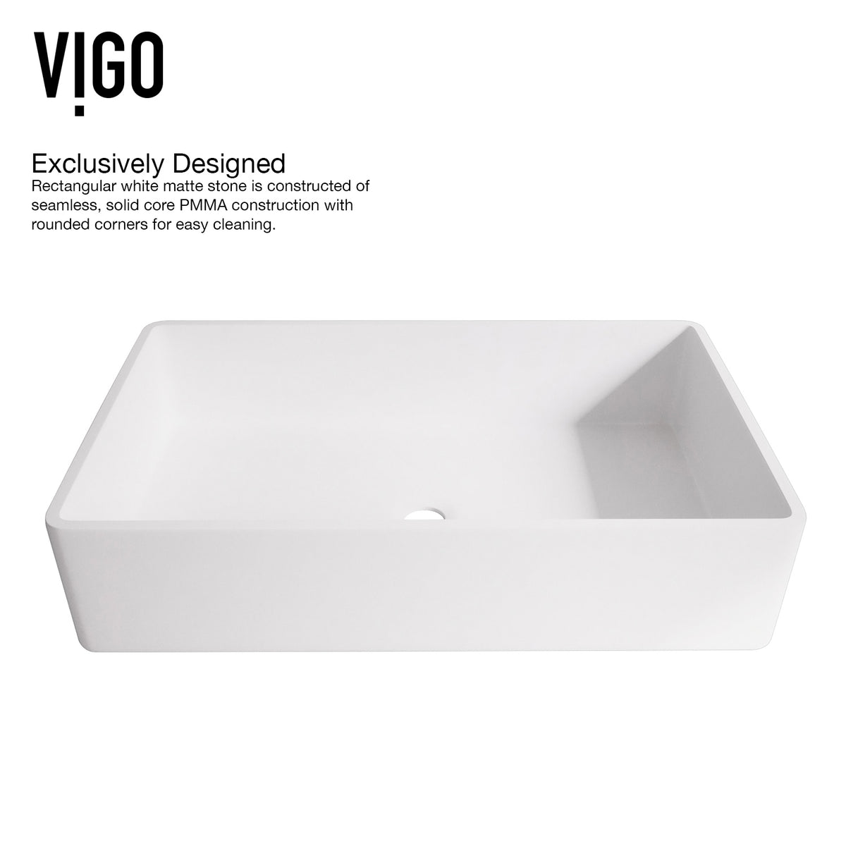 Matte Stone Magnolia Composite Rectangular Vessel Bathroom Sink in White with Faucet in Matte Black and Pop-Up Drain