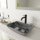 Glass Rectangular Vessel Bathroom Sink in Titanium Gray with Lexington Faucet and Pop-Up Drain in Matte Black