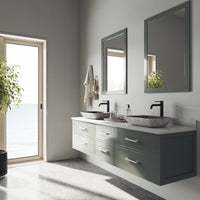 Glass Rectangular Vessel Bathroom Sink in Titanium Gray with Lexington Faucet and Pop-Up Drain in Matte Black