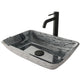 Glass Rectangular Vessel Bathroom Sink in Titanium Gray with Lexington Faucet and Pop-Up Drain in Matte Black