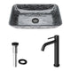 Glass Rectangular Vessel Bathroom Sink in Titanium Gray with Lexington Faucet and Pop-Up Drain in Matte Black