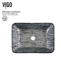 Glass Rectangular Vessel Bathroom Sink in Titanium Gray with Lexington Faucet and Pop-Up Drain in Matte Black