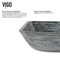 Glass Rectangular Vessel Bathroom Sink in Titanium Gray with Lexington Faucet and Pop-Up Drain in Matte Black