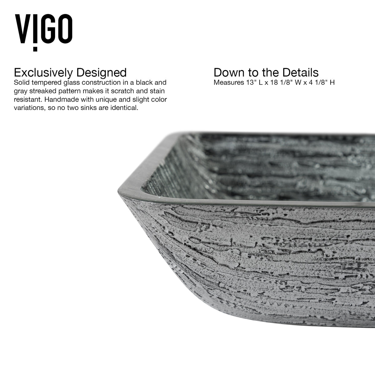 Glass Rectangular Vessel Bathroom Sink in Titanium Gray with Lexington Faucet and Pop-Up Drain in Matte Black
