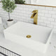 Matte Stone Magnolia Composite Rectangular Vessel Bathroom Sink in White with Faucet and Pop-Up Drain in Matte Gold