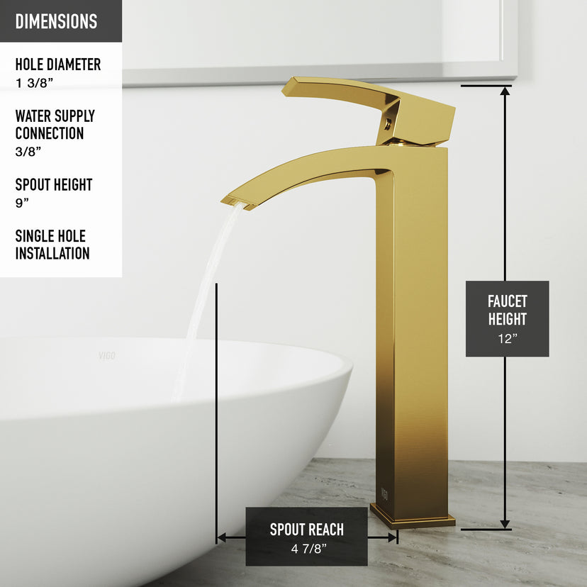 Matte Stone Magnolia Composite Rectangular Vessel Bathroom Sink in White with Faucet and Pop-Up Drain in Matte Gold