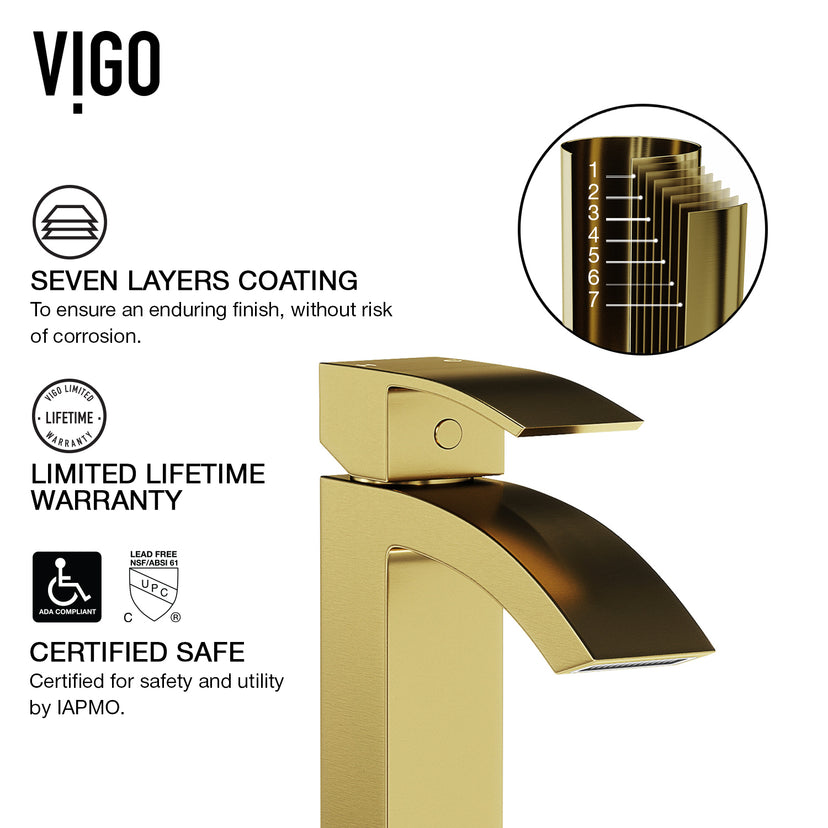 Matte Stone Magnolia Composite Rectangular Vessel Bathroom Sink in White with Faucet and Pop-Up Drain in Matte Gold