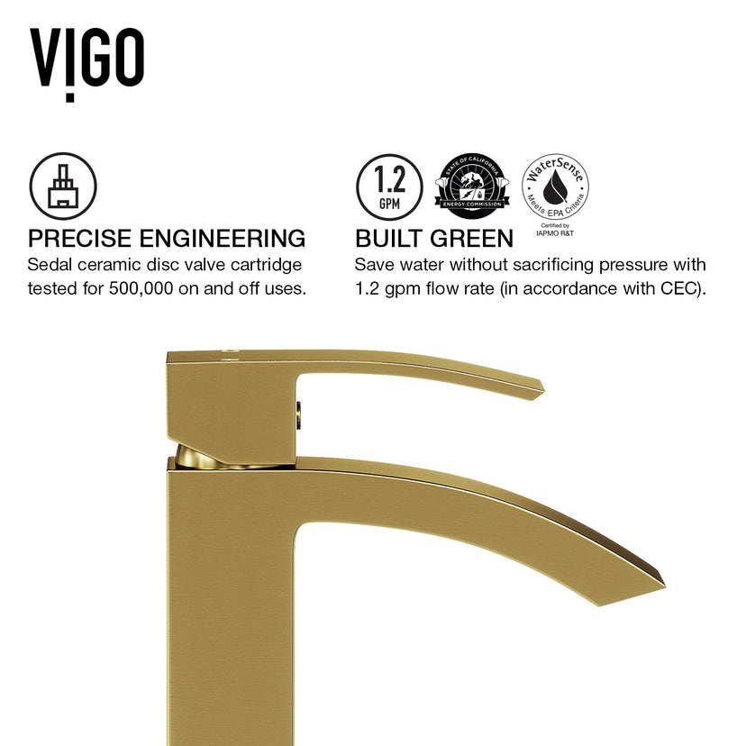 Matte Stone Magnolia Composite Rectangular Vessel Bathroom Sink in White with Faucet and Pop-Up Drain in Matte Gold