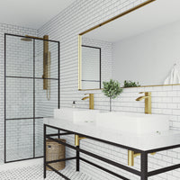 Matte Stone Magnolia Composite Rectangular Vessel Bathroom Sink in White with Faucet and Pop-Up Drain in Matte Gold