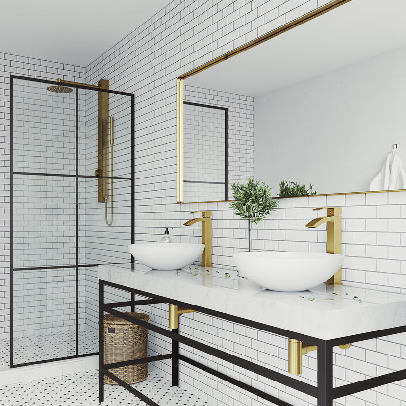 Matte Stone Lotus Composite Round Vessel Bathroom Sink in White with Duris Faucet and Pop-Up Drain in Matte Gold