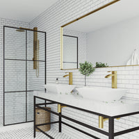 Matte Stone Vinca Composite Rectangular Vessel Bathroom Sink in White with Duris Faucet and Pop-Up Drain in Matte Gold
