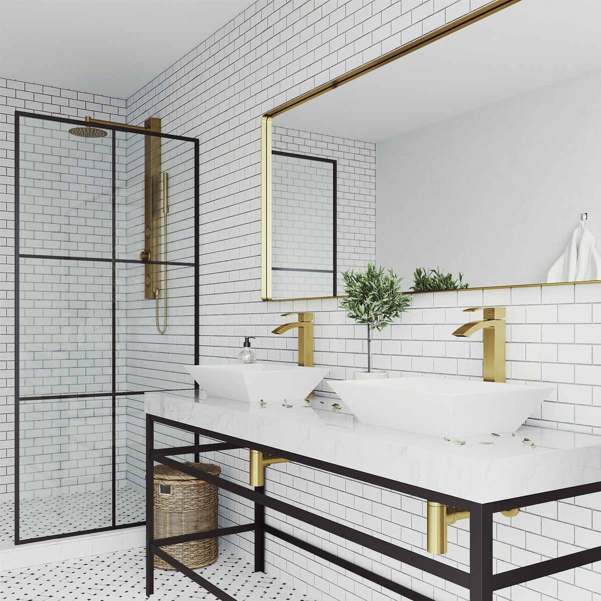Matte Stone Vinca Composite Rectangular Vessel Bathroom Sink in White with Duris Faucet and Pop-Up Drain in Matte Gold