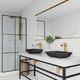 Glass Rectangular Vessel Bathroom Sink in Onyx Gray with Niko Faucet and Pop-Up Drain in Matte Gold