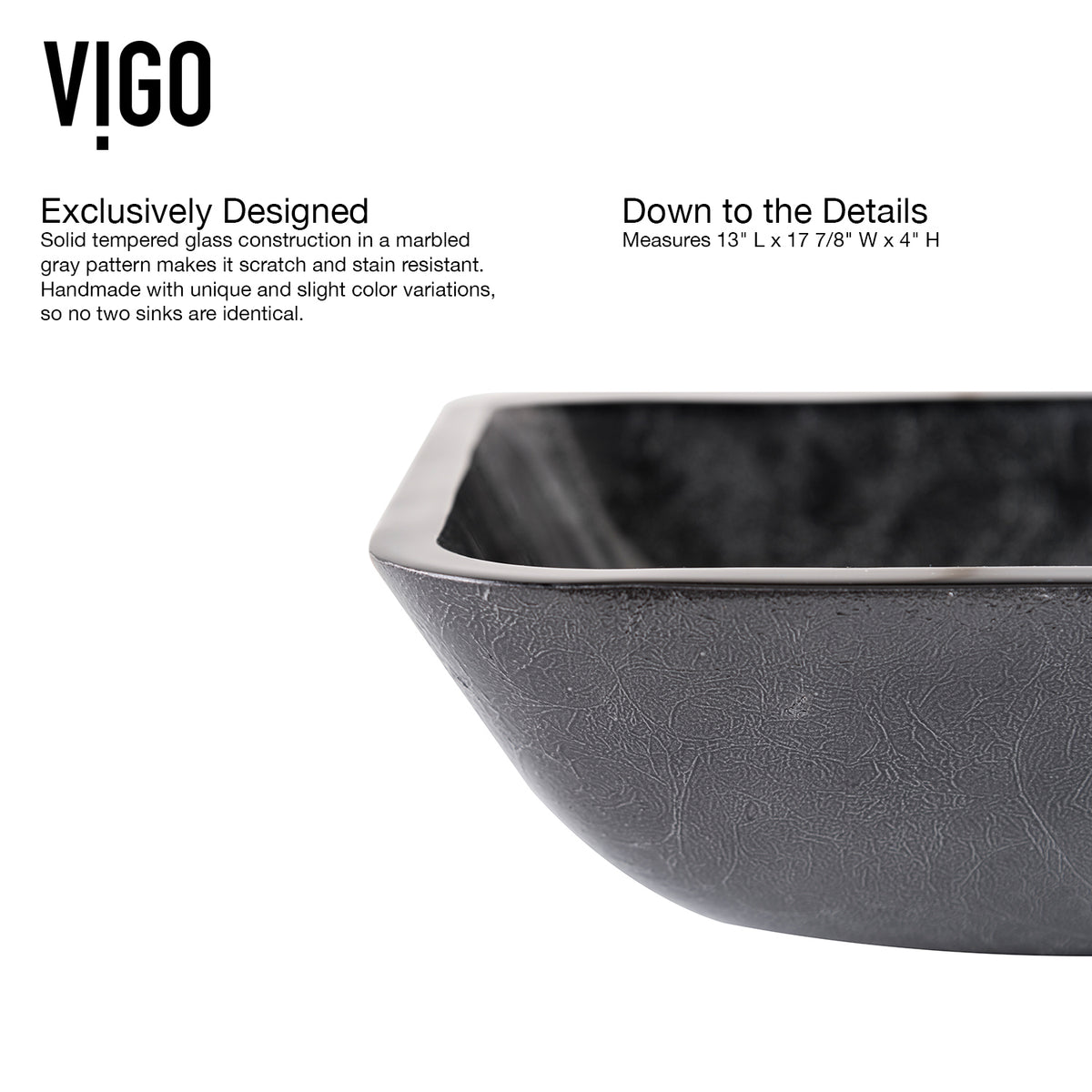 Glass Rectangular Vessel Bathroom Sink in Onyx Gray with Niko Faucet and Pop-Up Drain in Matte Gold