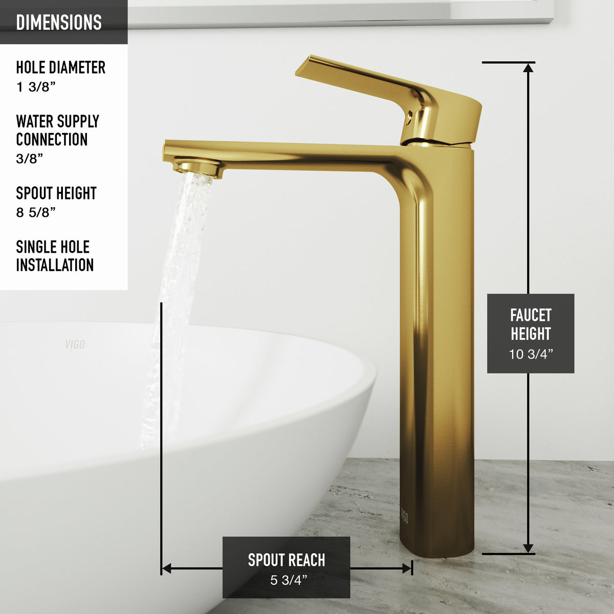Glass Rectangular Vessel Bathroom Sink in Gold with Norfolk Faucet and Pop-Up Drain in Matte Gold