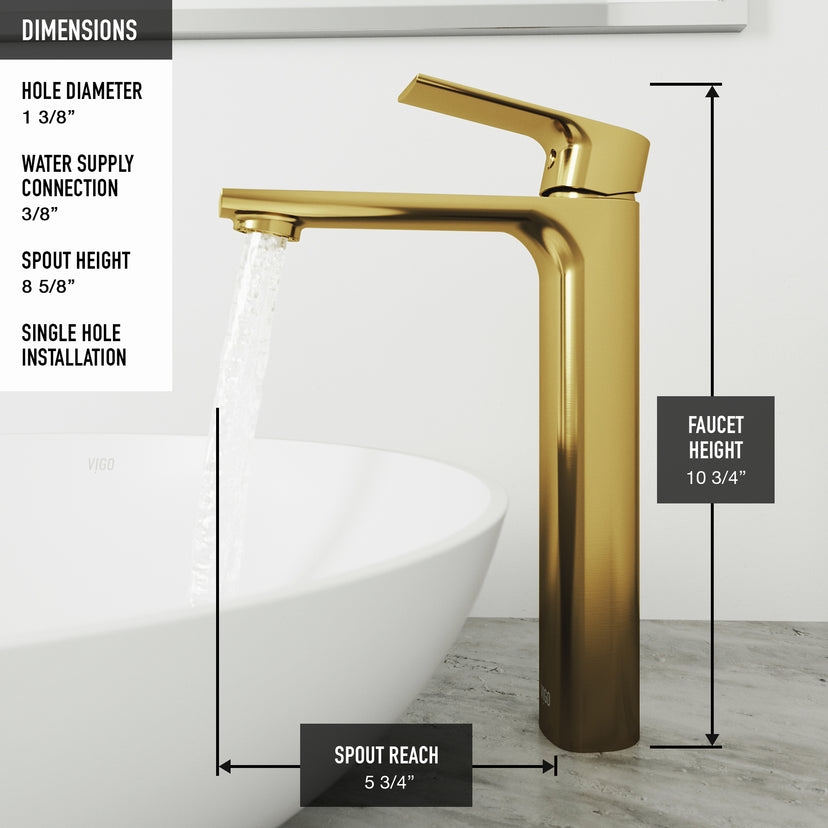 Glass Rectangular Vessel Bathroom Sink in Gold with Norfolk Faucet and Pop-Up Drain in Matte Gold