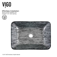 Glass Rectangular Vessel Bathroom Sink in Titanium Gray with Duris Faucet and Pop-Up Drain in Matte Black