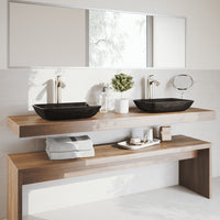 Glass Rectangular Vessel Bathroom Sink in Onyx Gray with Linus Faucet and Pop-Up Drain in Brushed Nickel