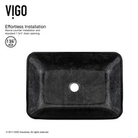 Glass Rectangular Vessel Bathroom Sink in Onyx Gray with Linus Faucet and Pop-Up Drain in Brushed Nickel