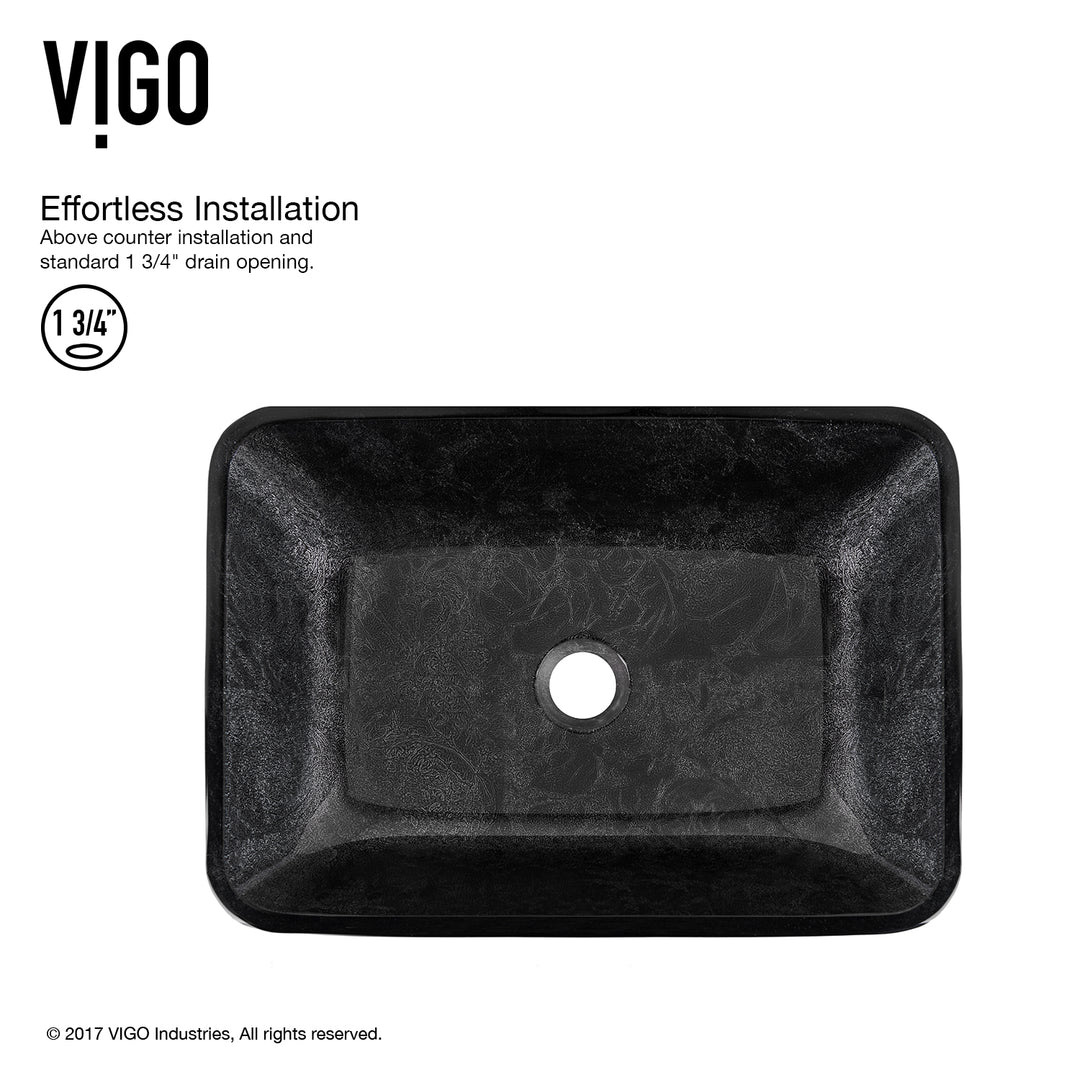 Glass Rectangular Vessel Bathroom Sink in Onyx Gray with Linus Faucet and Pop-Up Drain in Brushed Nickel