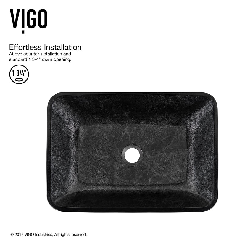 Glass Rectangular Vessel Bathroom Sink in Onyx Gray with Linus Faucet and Pop-Up Drain in Brushed Nickel