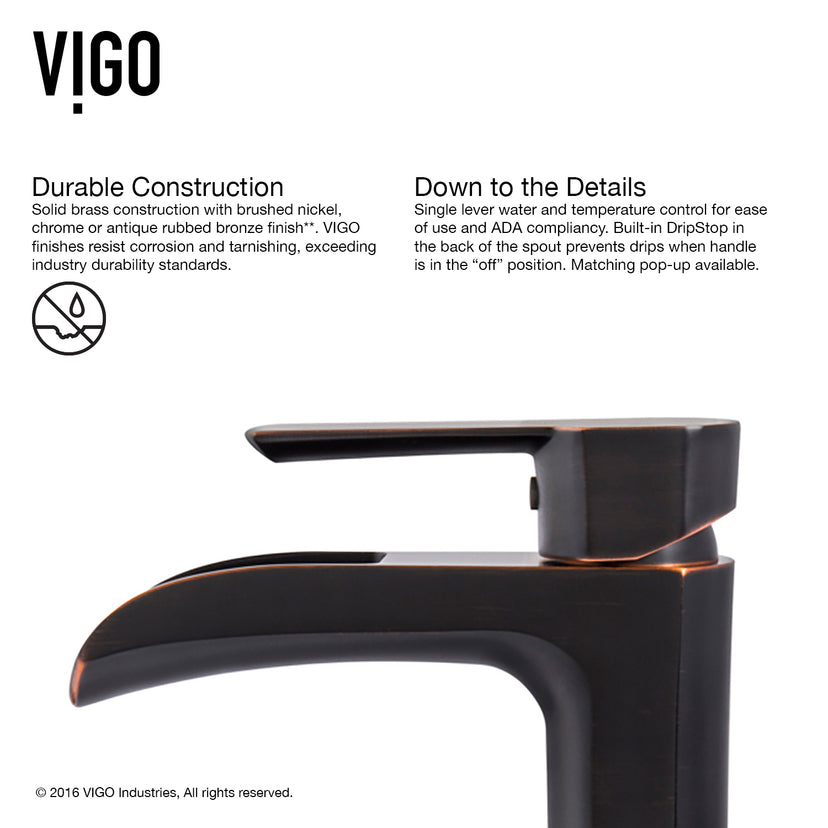 Glass Rectangular Vessel Bathroom Sink in Red/Brown Fusion with Niko Faucet and Pop-Up Drain in Antique Rubbed Bronze