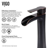 Glass Rectangular Vessel Bathroom Sink in Red/Brown Fusion with Niko Faucet and Pop-Up Drain in Antique Rubbed Bronze