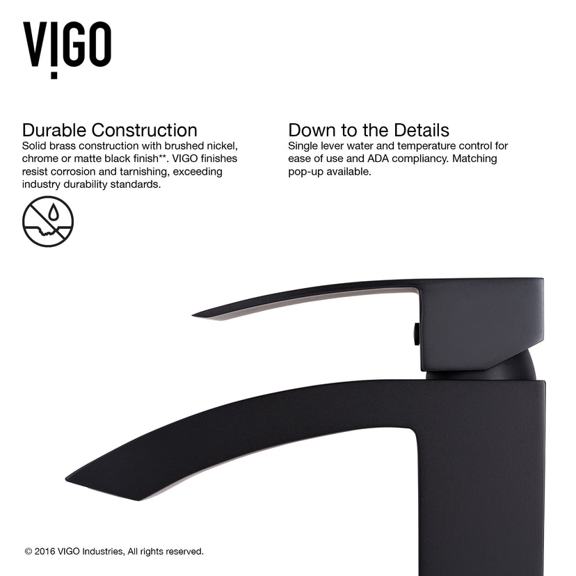 Glass Rectangular Vessel Bathroom Sink in Onyx Gray with Duris Faucet and Pop-Up Drain in Matte Black