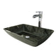 Glass Rectangular Vessel Bathroom Sink in Onyx Gray with Niko Faucet and Pop-Up Drain in Chrome