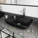 Matte Shell Sottile Glass Rectangular Vessel Bathroom Sink in Black with Faucet and Pop-Up Drain in Brushed Nickel