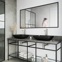 Matte Shell Sottile Glass Rectangular Vessel Bathroom Sink in Black with Faucet and Pop-Up Drain in Brushed Nickel