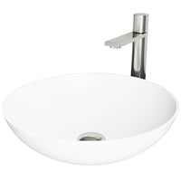 Matte Stone Lotus Composite Round Vessel Bathroom Sink in White with Gotham Faucet and Pop-Up Drain in Brushed Nickel