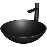 Matte Shell Cavalli Glass Round Vessel Bathroom Sink in Black with Gotham Faucet and Pop-Up Drain in Matte Black