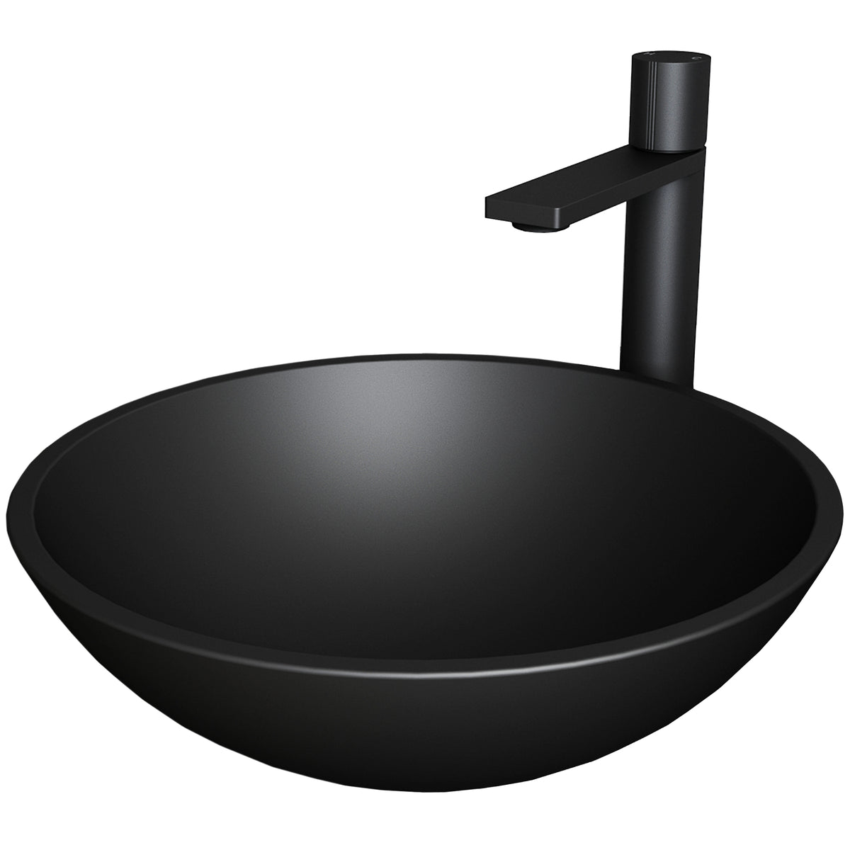 Matte Shell Cavalli Glass Round Vessel Bathroom Sink in Black with Gotham Faucet and Pop-Up Drain in Matte Black