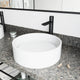 Matte Stone Anvil Composite Round Vessel Bathroom Sink in White with Gotham Faucet and Pop-Up Drain in Matte Black