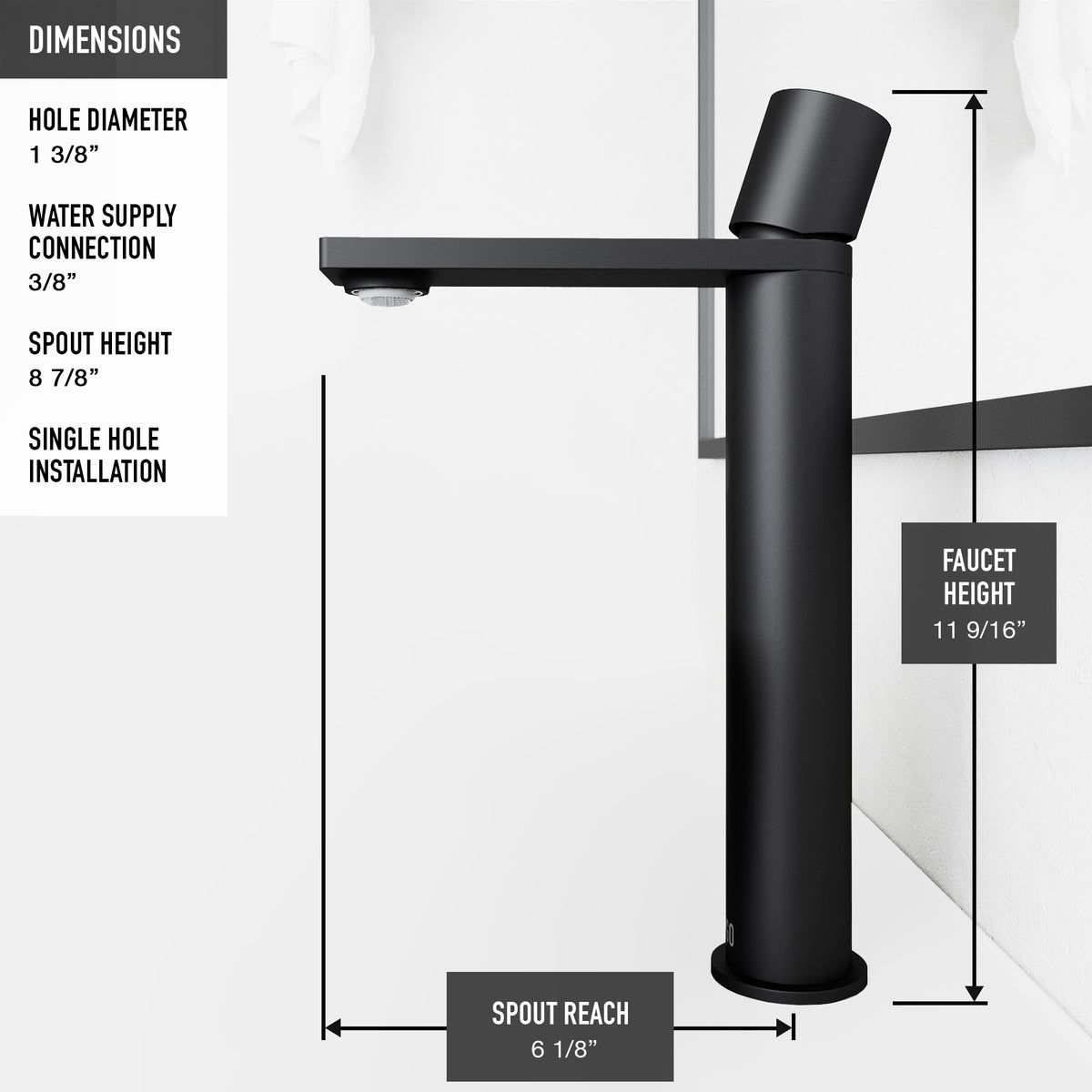 Matte Stone Anvil Composite Round Vessel Bathroom Sink in White with Gotham Faucet and Pop-Up Drain in Matte Black