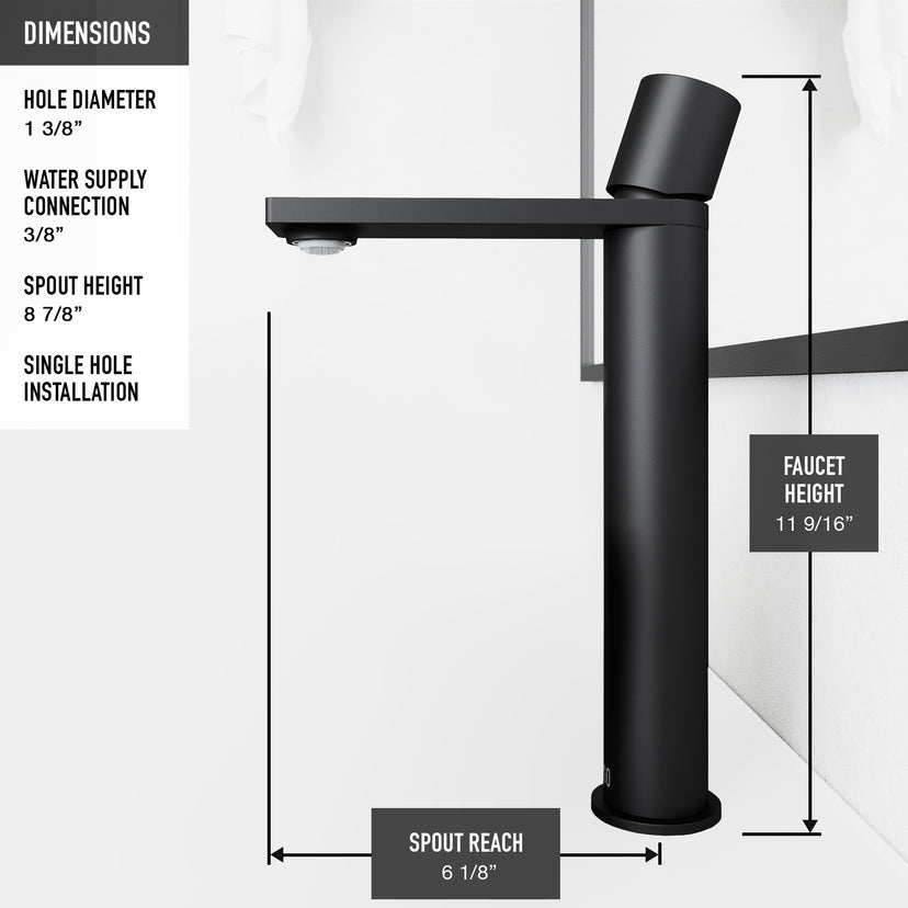 Matte Stone Anvil Composite Round Vessel Bathroom Sink in White with Gotham Faucet and Pop-Up Drain in Matte Black