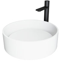 Matte Stone Anvil Composite Round Vessel Bathroom Sink in White with Gotham Faucet and Pop-Up Drain in Matte Black