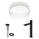 Matte Stone Anvil Composite Round Vessel Bathroom Sink in White with Gotham Faucet and Pop-Up Drain in Matte Black