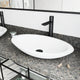 Matte Stone Wisteria Composite Oval Vessel Bathroom Sink in White with Gotham Faucet and Pop-Up Drain in Matte Black