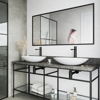 Matte Stone Wisteria Composite Oval Vessel Bathroom Sink in White with Gotham Faucet and Pop-Up Drain in Matte Black