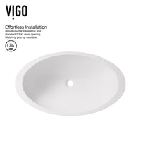 Matte Stone Wisteria Composite Oval Vessel Bathroom Sink in White with Gotham Faucet and Pop-Up Drain in Matte Black