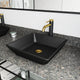 Matte Shell Roma Glass Square Vessel Bathroom Sink in Black with Lexington Faucet and Pop-Up Drain in Matte Gold