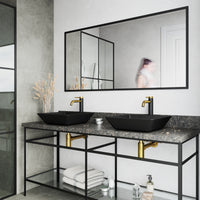 Matte Shell Roma Glass Square Vessel Bathroom Sink in Black with Lexington Faucet and Pop-Up Drain in Matte Gold