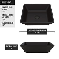 Matte Shell Roma Glass Square Vessel Bathroom Sink in Black with Lexington Faucet and Pop-Up Drain in Matte Gold