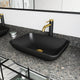Matte Shell Sottile Glass Rectangular Vessel Bathroom Sink in Black with Lexington Faucet and Pop-Up Drain in Matte Gold