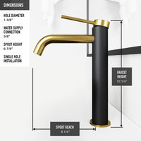 Matte Shell Sottile Glass Rectangular Vessel Bathroom Sink in Black with Lexington Faucet and Pop-Up Drain in Matte Gold