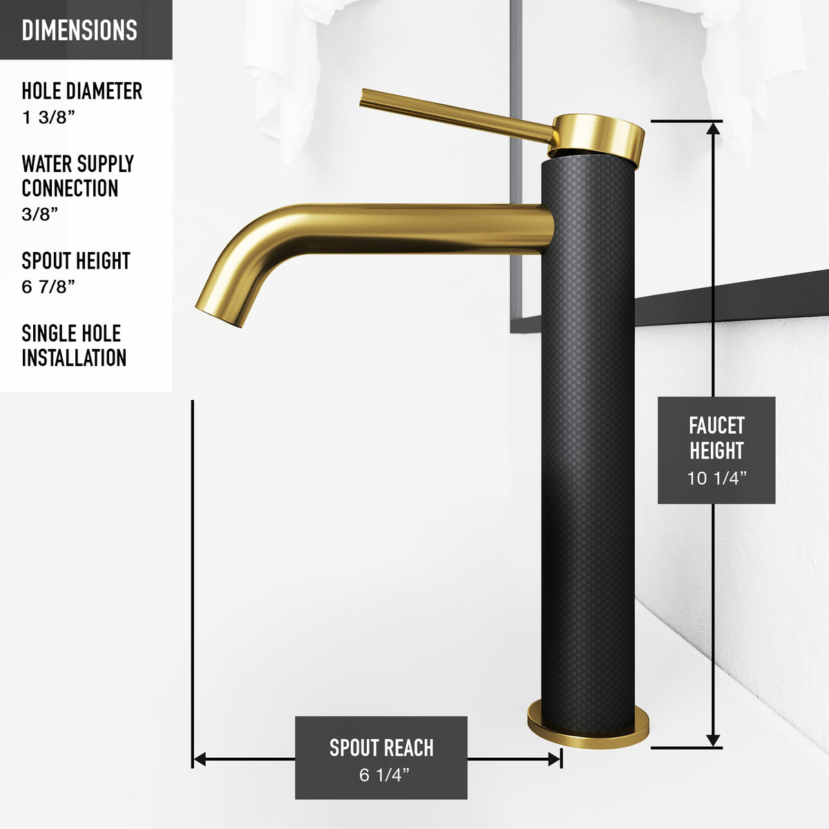 Matte Shell Sottile Glass Rectangular Vessel Bathroom Sink in Black with Lexington Faucet and Pop-Up Drain in Matte Gold