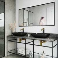 Matte Shell Sottile Glass Rectangular Vessel Bathroom Sink in Black with Lexington Faucet and Pop-Up Drain in Matte Gold