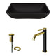 Matte Shell Sottile Glass Rectangular Vessel Bathroom Sink in Black with Lexington Faucet and Pop-Up Drain in Matte Gold